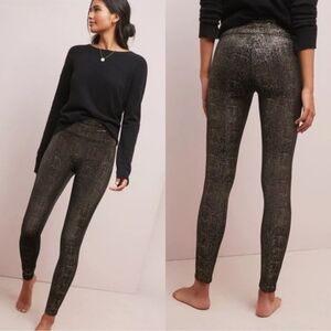 Spanx Black Gold Metallic Velvet Shine High Rise Leggings Size Medium